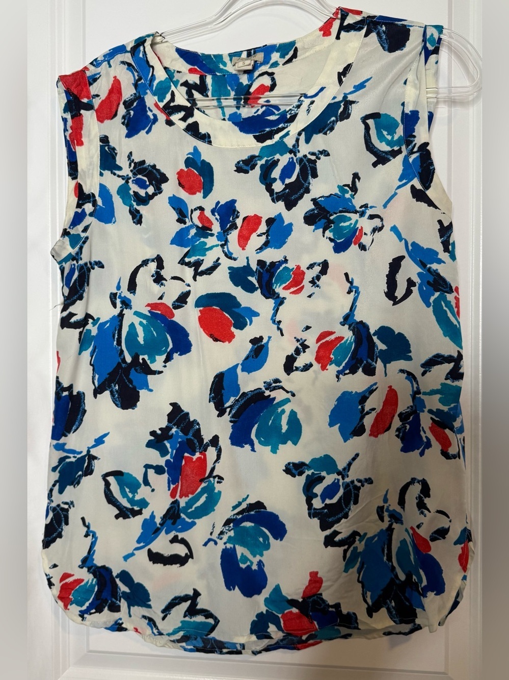 J. Crew White Floral Camisole with Blue & Red Accents sz small